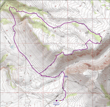Map of the route from South Steens Campground to Cold Spring and back