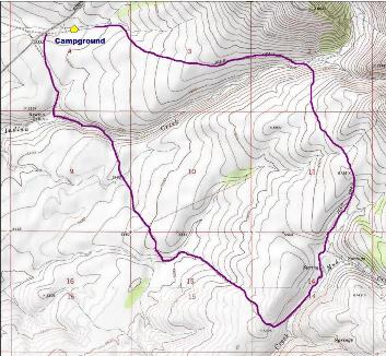 Map of Mud Creek llama pack trip on Steens Mountain